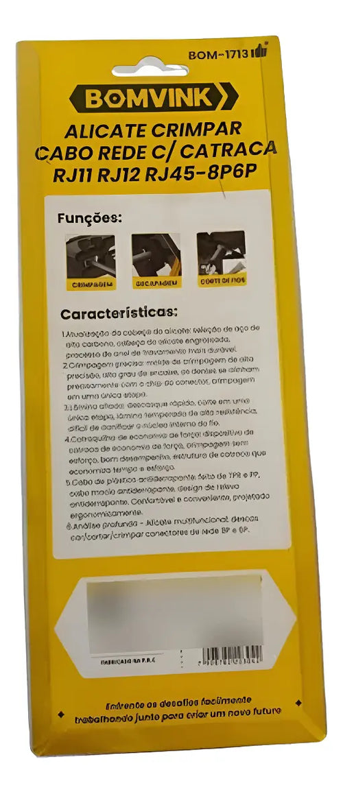 Alicate De Crimpagem RJ45 / RJ11 Com Catraca Bomvink