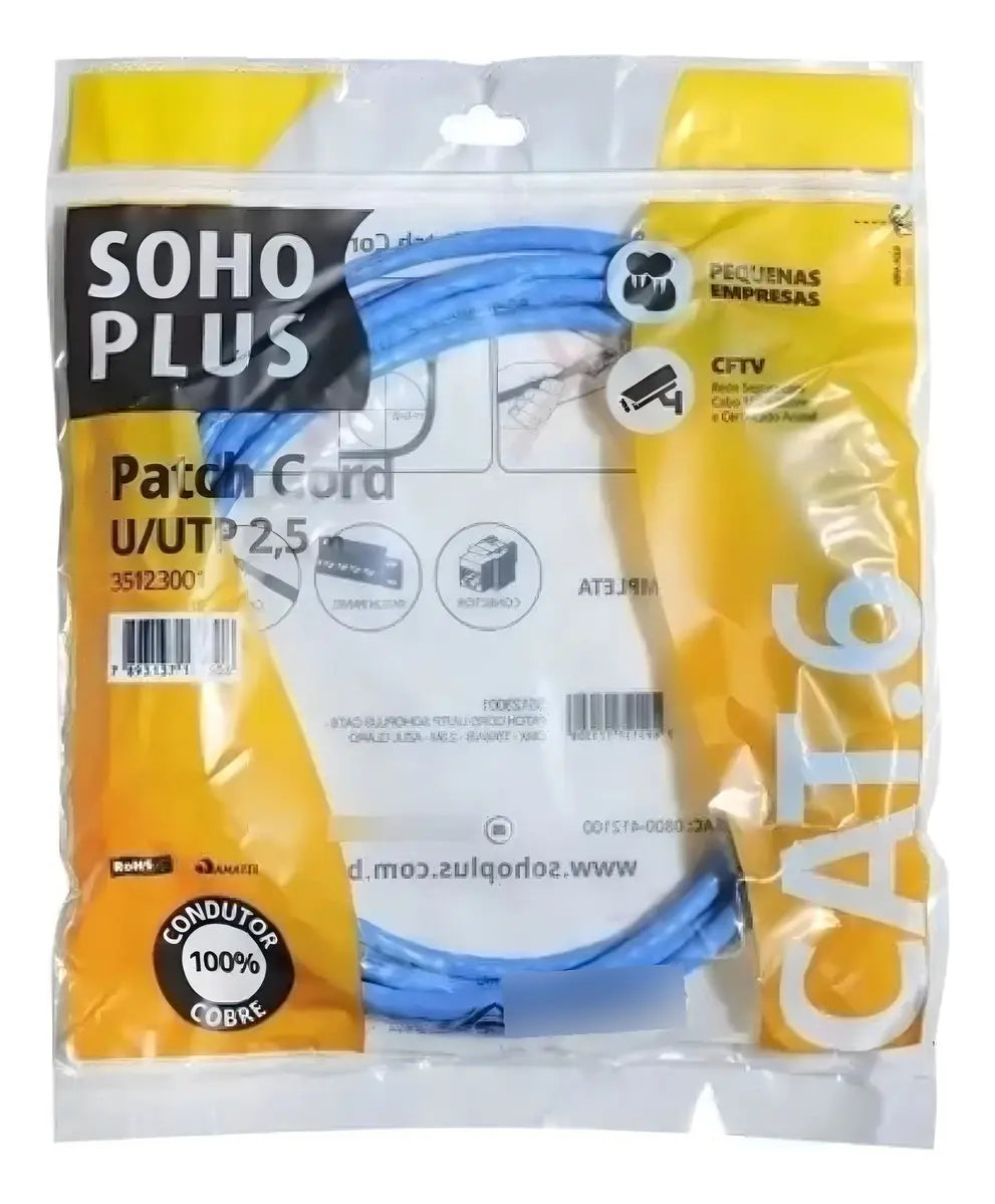 Patch Cord Utp Cat6 Cmx 2.5m Azul Soho Plus Furukawa