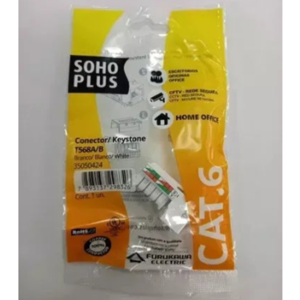 Keystone Conector Femea Cat6 T568A/B Soho Plus Furukawa