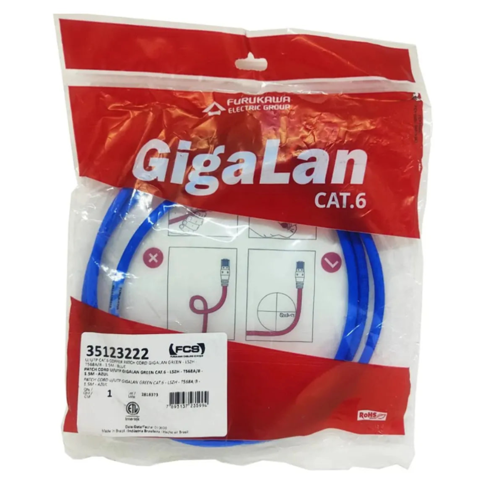 Patch Cord Gigalan Cat6 - 1,5m Azul Furukawa