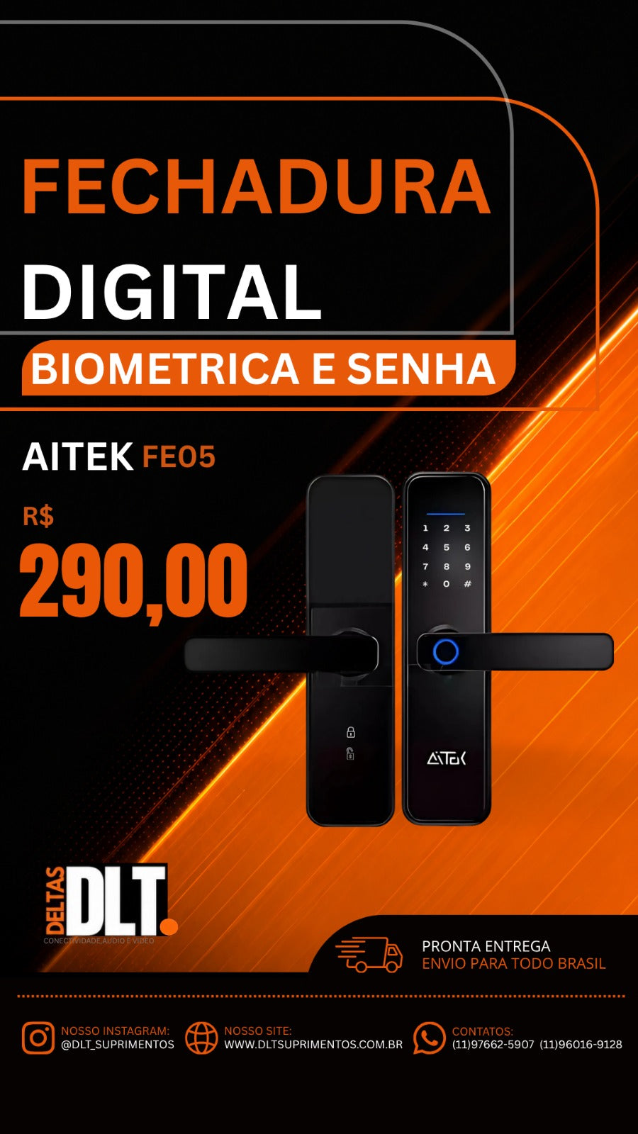 Fechadura Digital Biométrica Segurança Senha Aitek