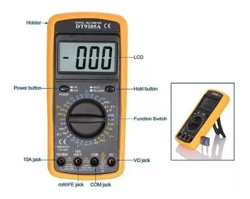 Multímetro Digital Dt-9205a Com Cabos E Bateria