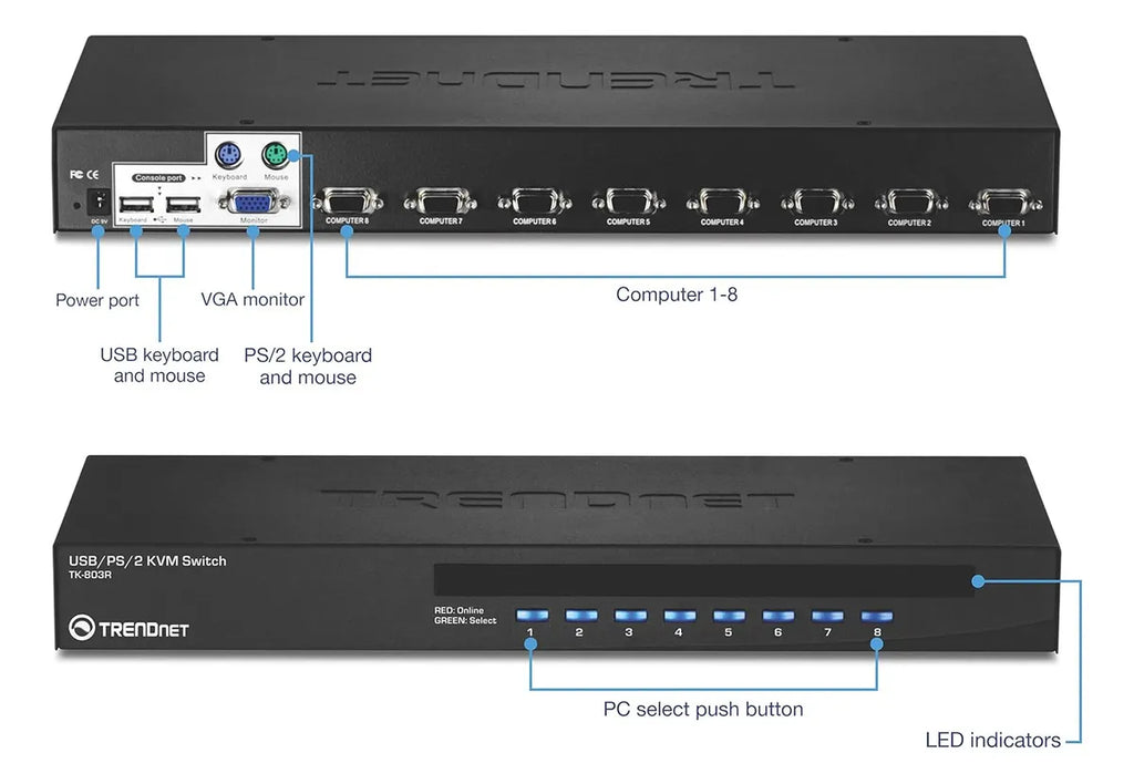 Switch Kvm Trendnet 8 Portas Usb 8 TK - 803R
