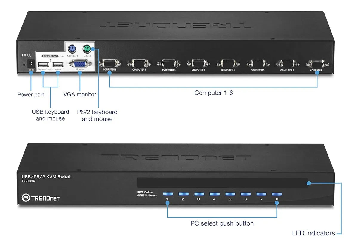 Switch Kvm Trendnet 8 Portas Usb 8 TK - 803R